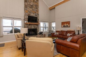 TV, fireplace - COMING SOON!  Beech on The Rocks | pet friendly, club access, mtn views! (Banner Elk)