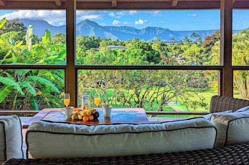 Newly furnished home with mountain & waterfall views, balcony & washer/dryer
