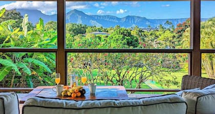 Newly furnished home with mountain & waterfall views, balcony & washer/dryer