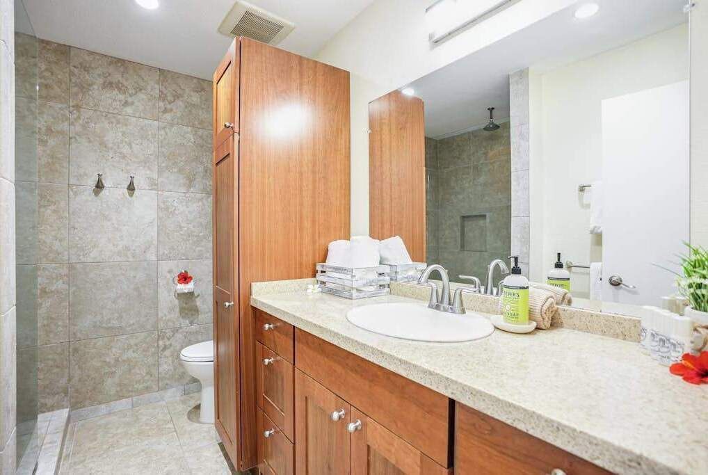 Bright Full Bathroom With Walk-In Shower