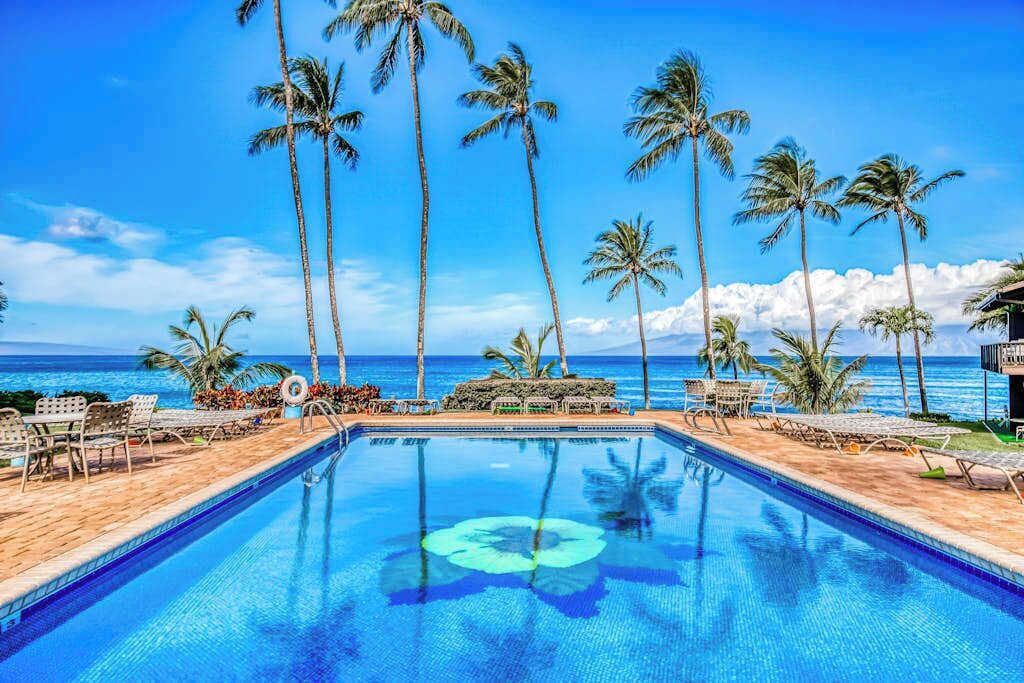 Oceanfront pool with stunning island views
