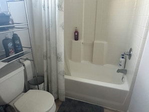 Secadora de cabello, toallas, jabón, papel de baño 