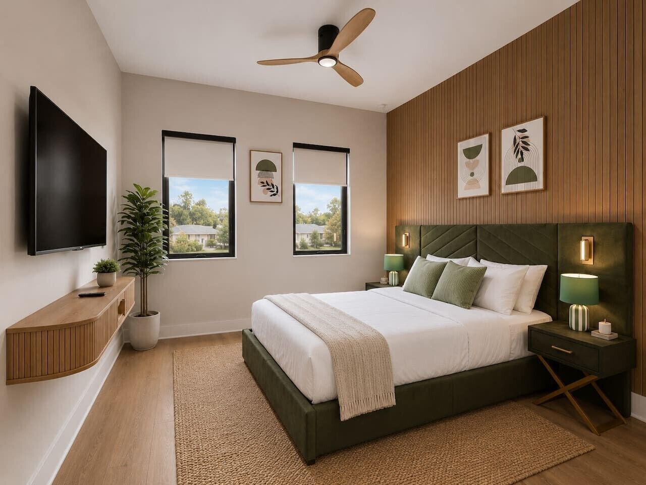 6 habitaciones, escritorio y tabla de planchar con plancha 