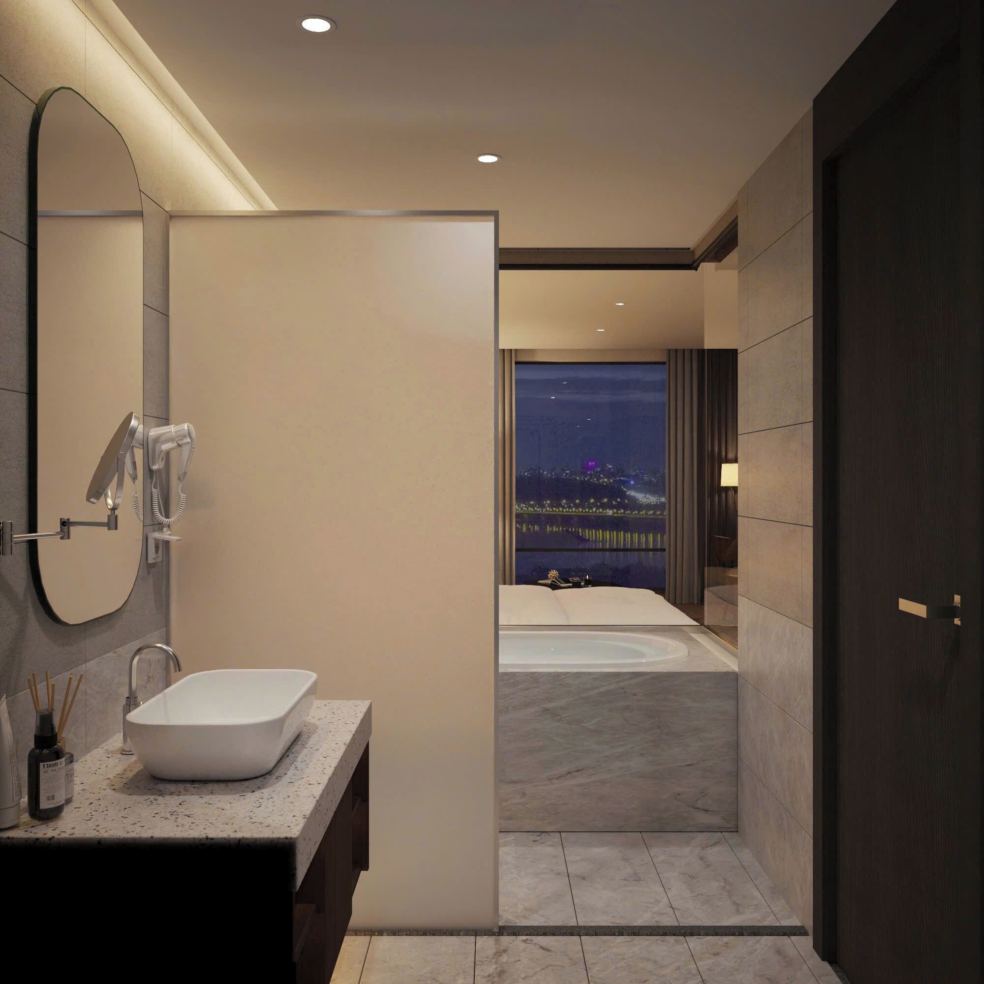Hair dryer, bathrobes, slippers, bidet