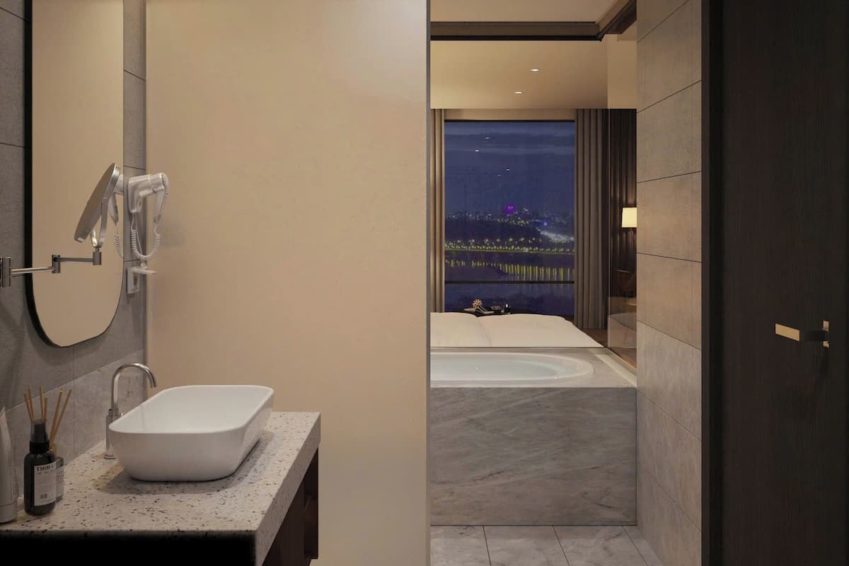 Hair dryer, bathrobes, slippers, bidet