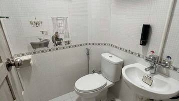 Shower, free toiletries, hair dryer, slippers