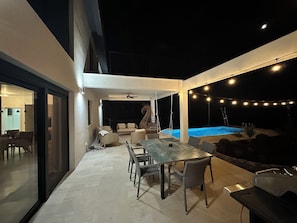 Outdoor dining - Serenity House—Private Infinity Pool, Panoramic Sea Views, and Near Budva (Krimovica)
