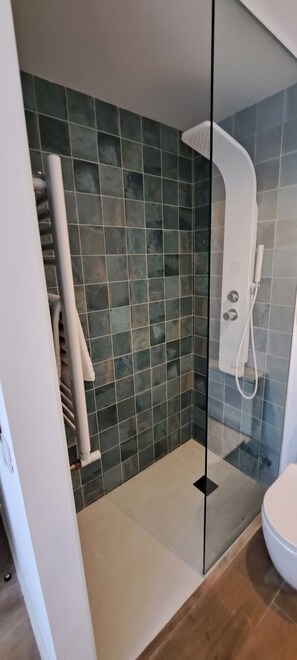 Een douche, een haardroger, handdoeken