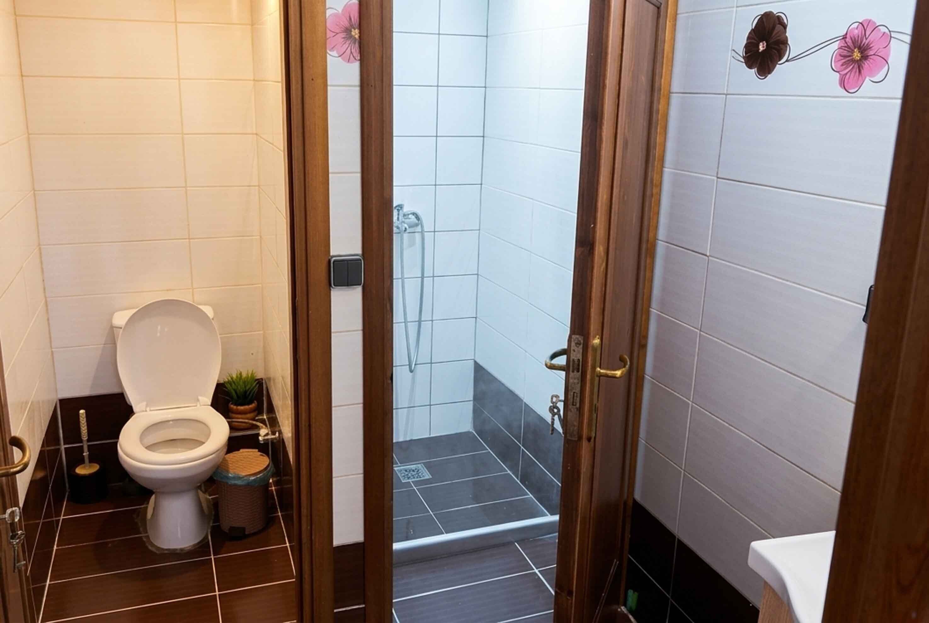 Shower, free toiletries, towels, soap