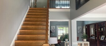 Rooms UPSTAIRS. Entire house is for your crew! 3 BR, 2 BA sleeps 7 + much more.