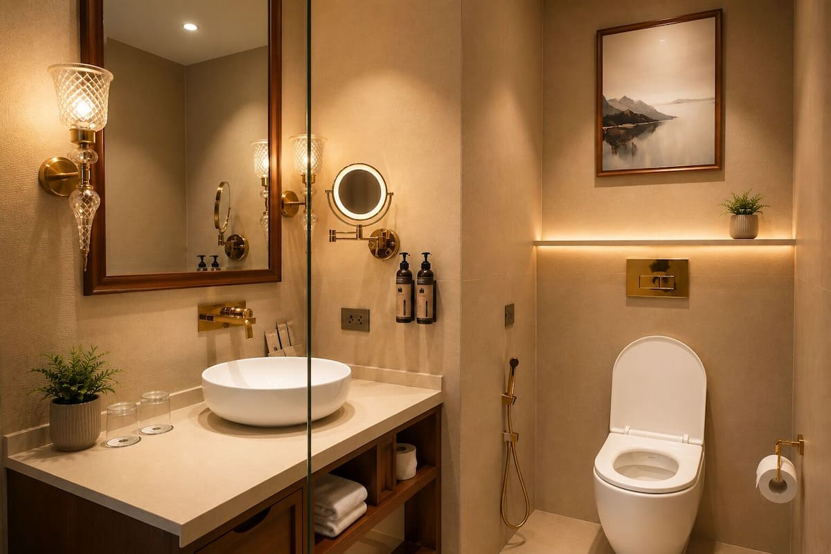 Habitación Deluxe doble, vistas al valle | Baño | Ducha, artículos de higiene personal gratuitos, zapatillas y jabón