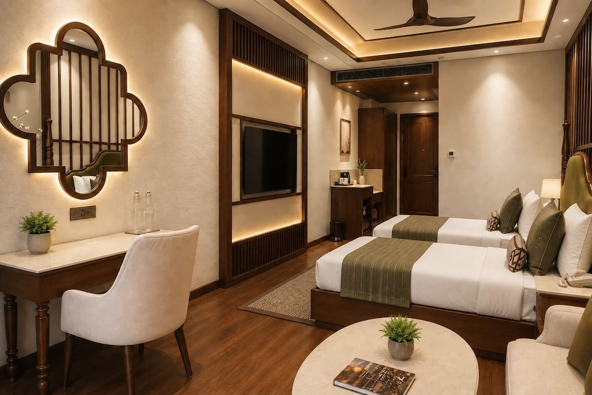 Habitación Confort con 1 cama doble o 2 individuales | Escritorio, tabla de planchar con plancha, wifi gratis