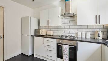Fridge, microwave, oven, electric kettle