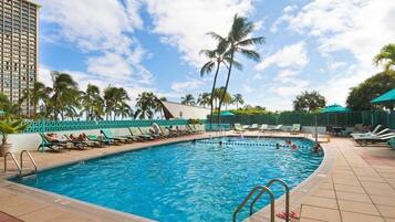 Outdoor pool, pool loungers