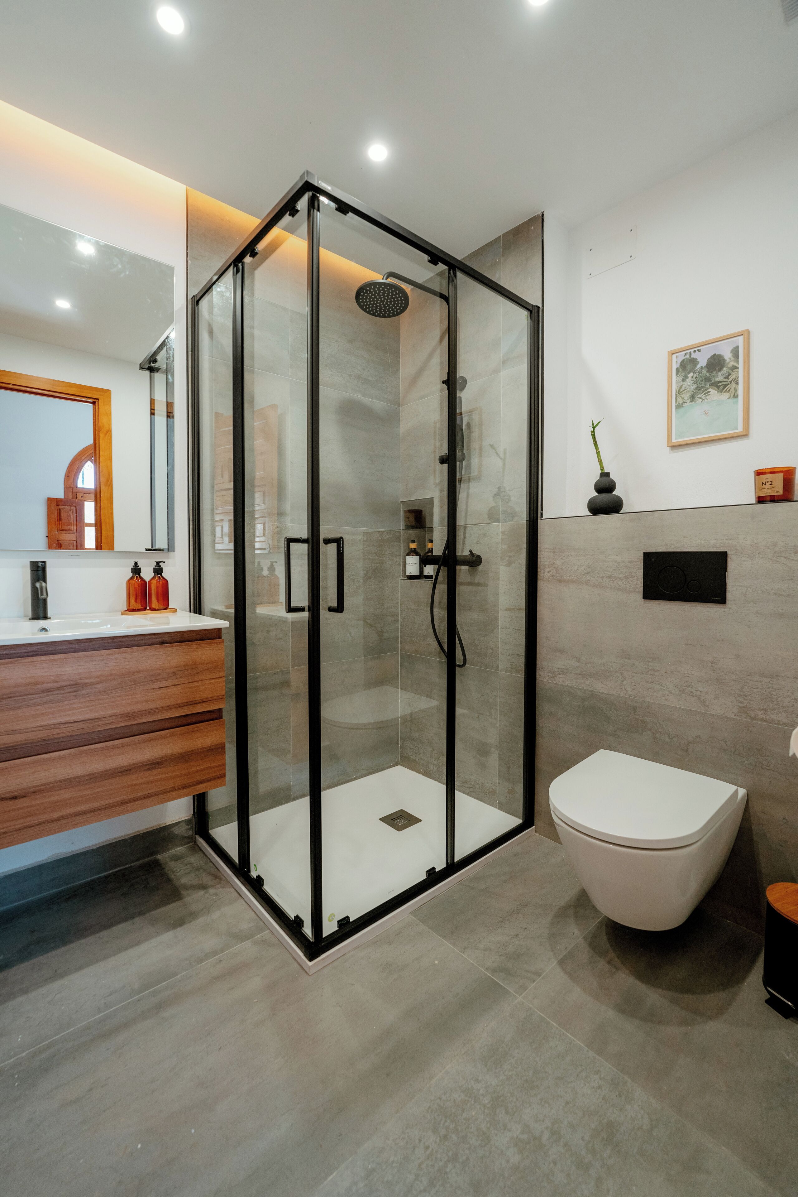 Shower, hair dryer, bidet, towels