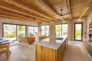 Coffee/tea maker, fridge, microwave, oven - Stylish waterfront villa with pool, lush views & floor-to-ceiling windows (Placencia)