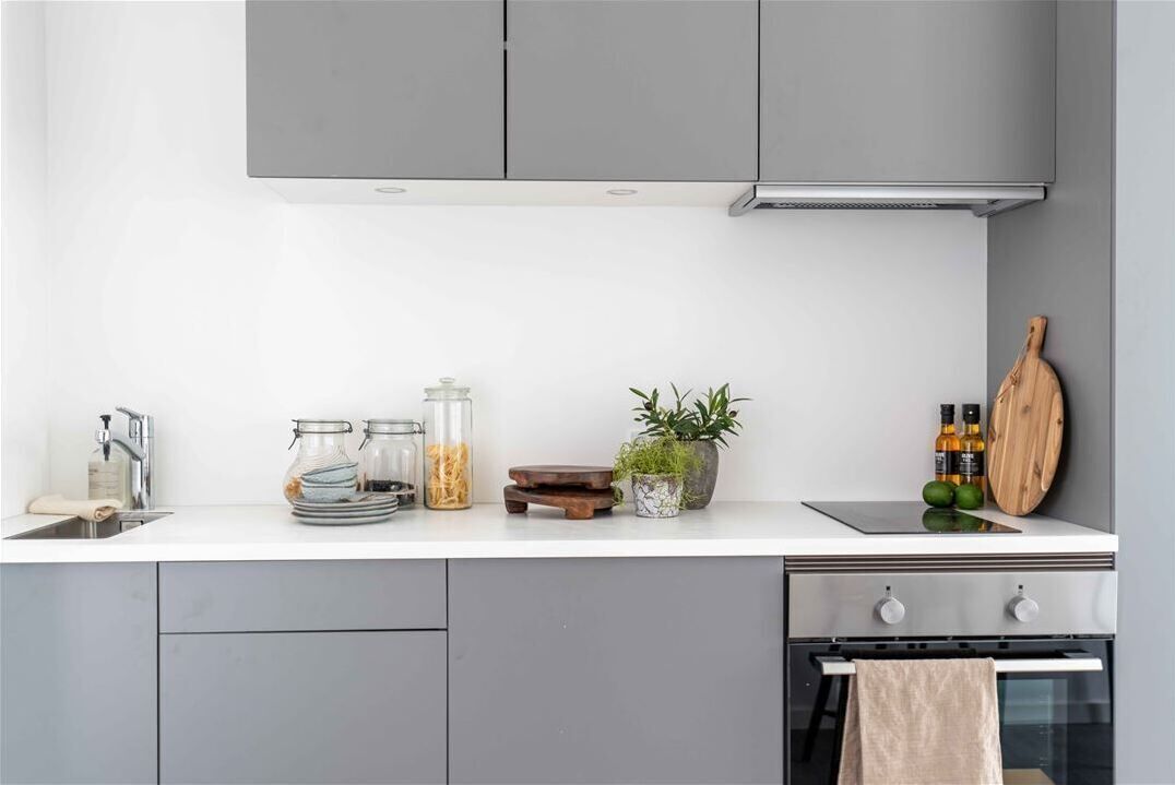 Frigorífico, microondas, horno y placa de cocina