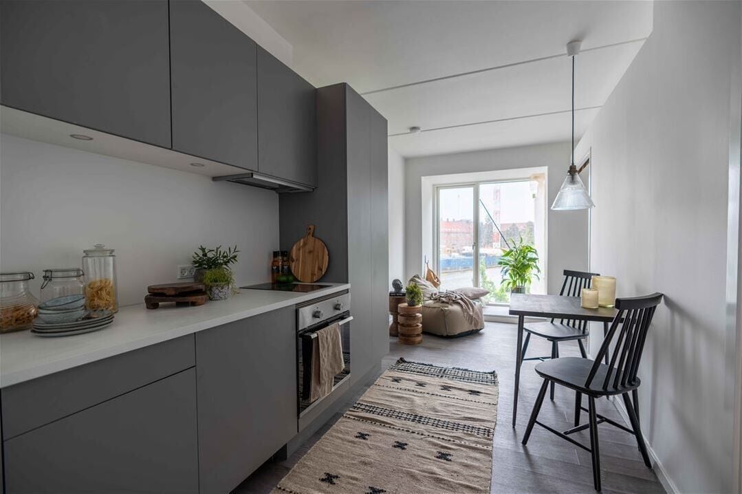 Frigorífico, microondas, horno y placa de cocina