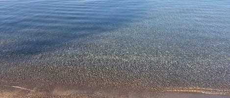 On the beach, sun-loungers, beach towels