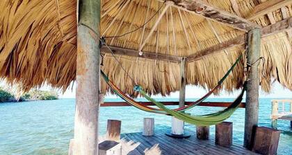 Beachfront home with dock, deck, hammocks, strong WiFi, AC & sea view