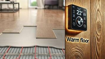 A warm floor with a control panel displaying temperature settings.