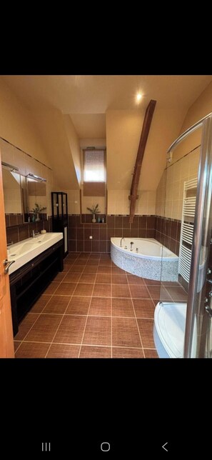 Dusche, Haartrockner, Handtücher, Toilettenpapier