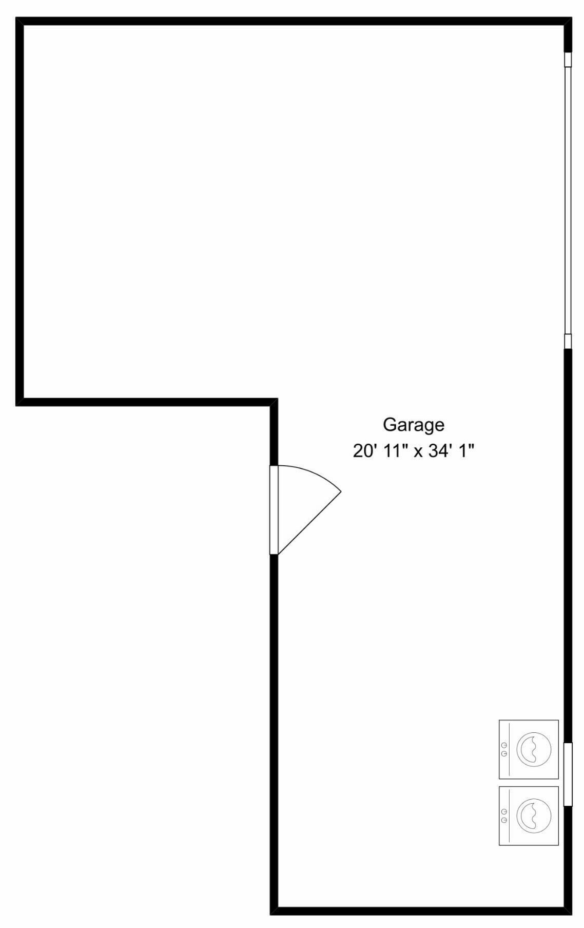 Ein Grundriss mit Garage, Maße 6,4 m x 10,7 m.