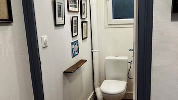 Hair dryer, bidet, towels, toilet paper