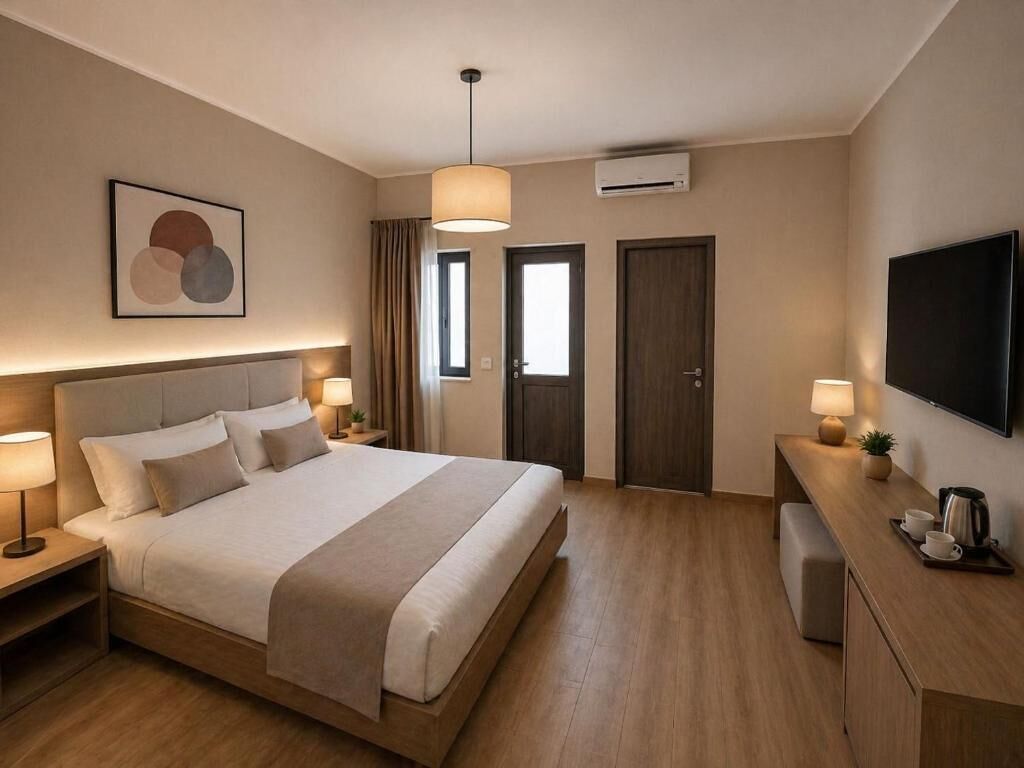 Schreibtisch, Verdunkelungsvorhänge, schallisolierte Zimmer