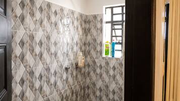 Shower, bidet, towels, soap