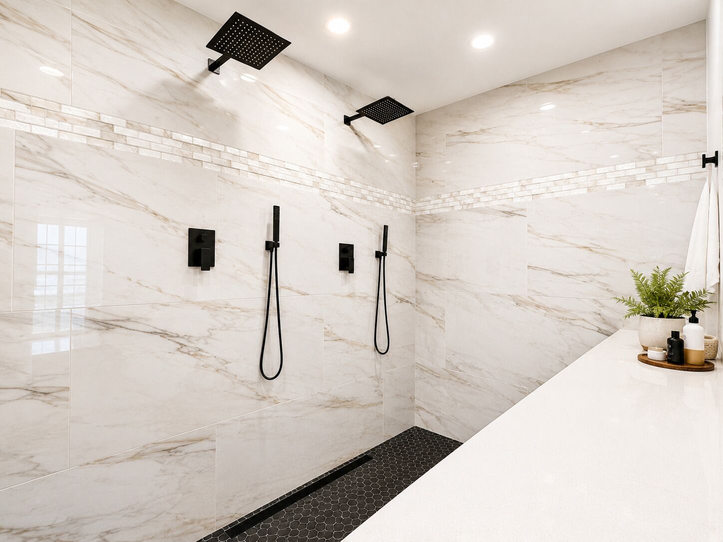 Shower, towels, soap, toilet paper