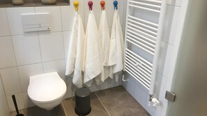 Ducha, secador de pelo, toallas