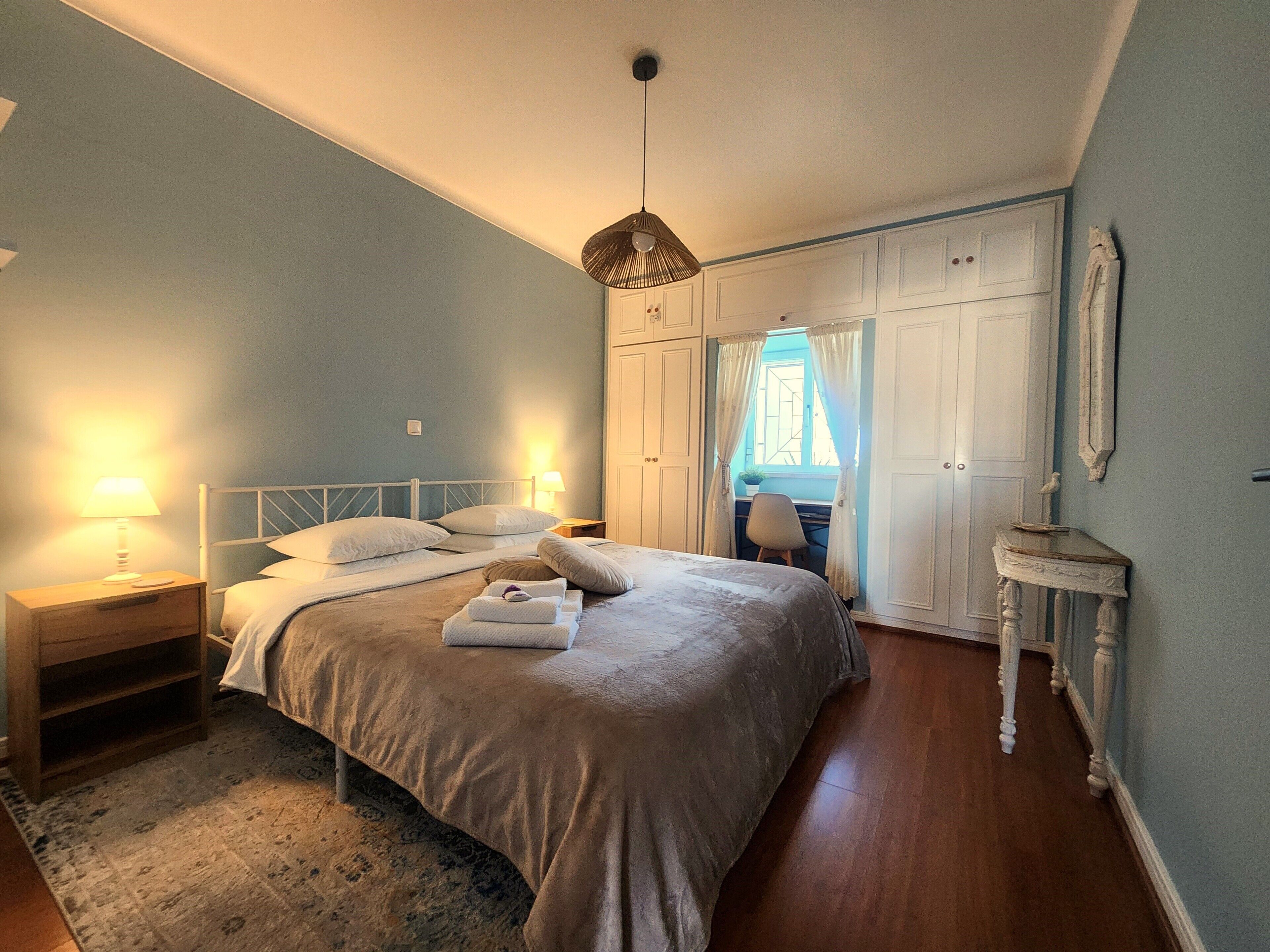 1 bedroom, desk, iron/ironing board, travel cot