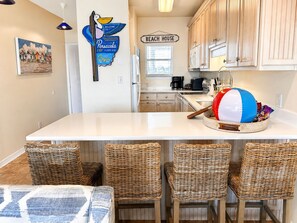 Coffee/tea maker, fridge, microwave, oven - Newly Renovated Condo at Baywatch Condominiums (Pensacola Beach)