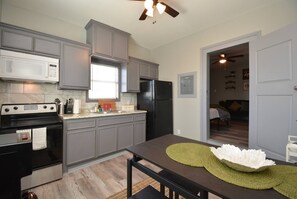 Fridge, microwave, stovetop, coffee/tea maker - SuperValue Suite #9 @ East End Revitalized (Houston)