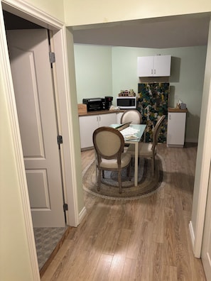 Dining - Restorative stay. Charge EV, use cedar tub for hot or cold plunge.  (Port Moody)