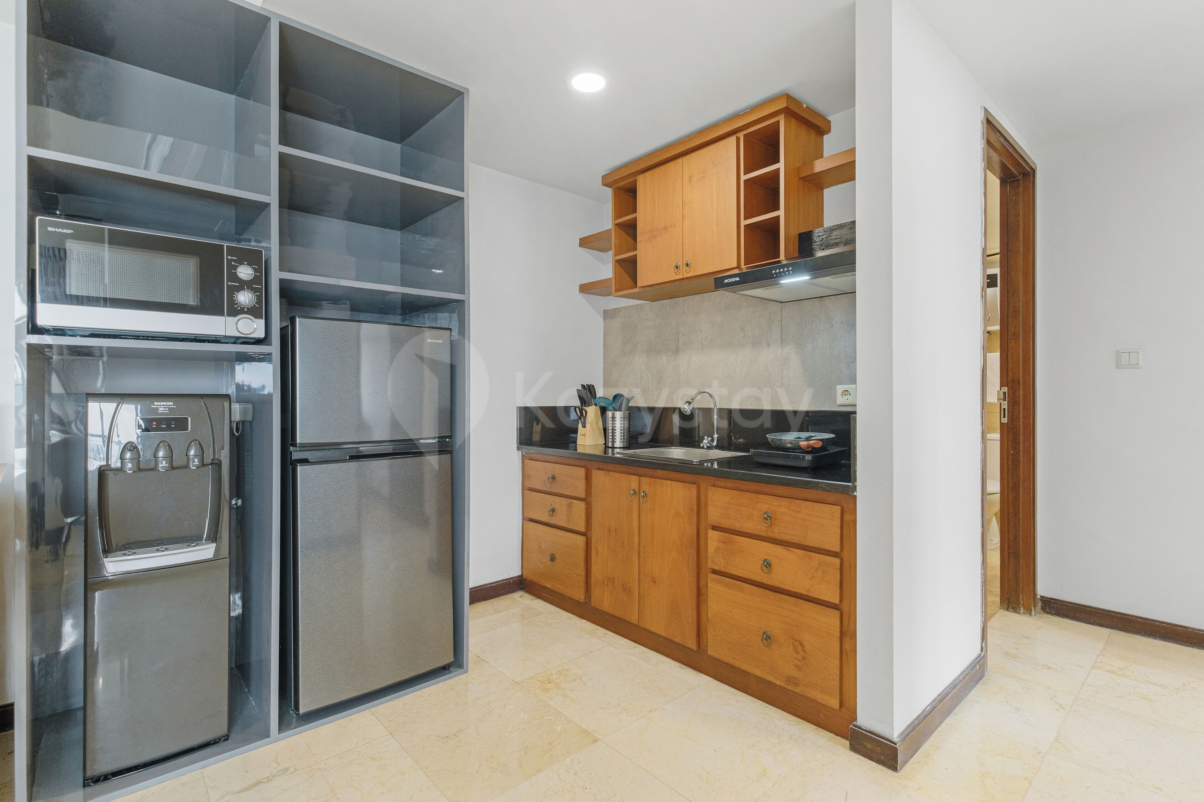 Apartment, 2 Bedrooms, City View | Private kitchen | Full-sized fridge, microwave, stovetop, cookware/dishes/utensils