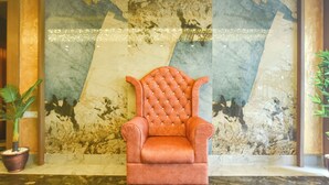A plush armchair in a lobby with a marble wall and potted plants. - Fabhotel Prime Grand Plaza (Barakpur)