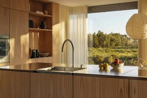Coffee/tea maker, fridge, microwave, oven - Architect-designed house located in the dunes (Brovst)