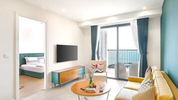 Appartamento familiare, vista spiaggia | Area soggiorno
