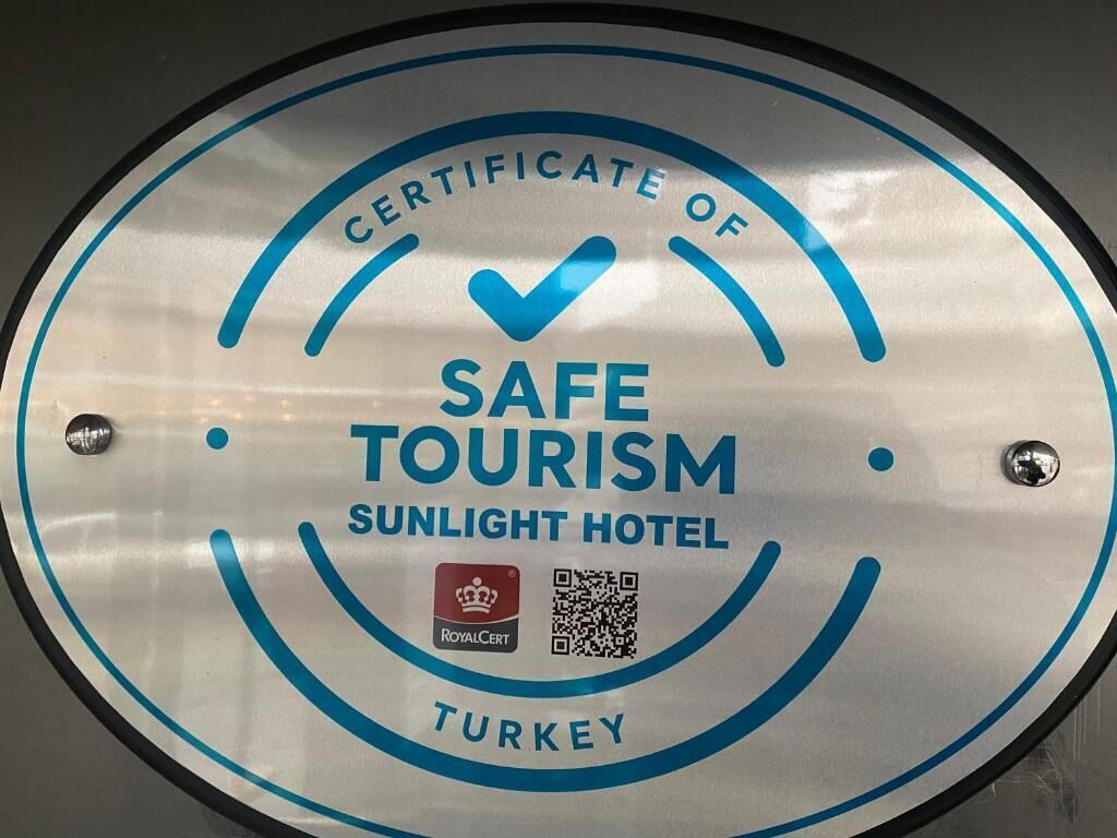 A certificate of safe tourism for the Sunlight Hotel in Turkey.