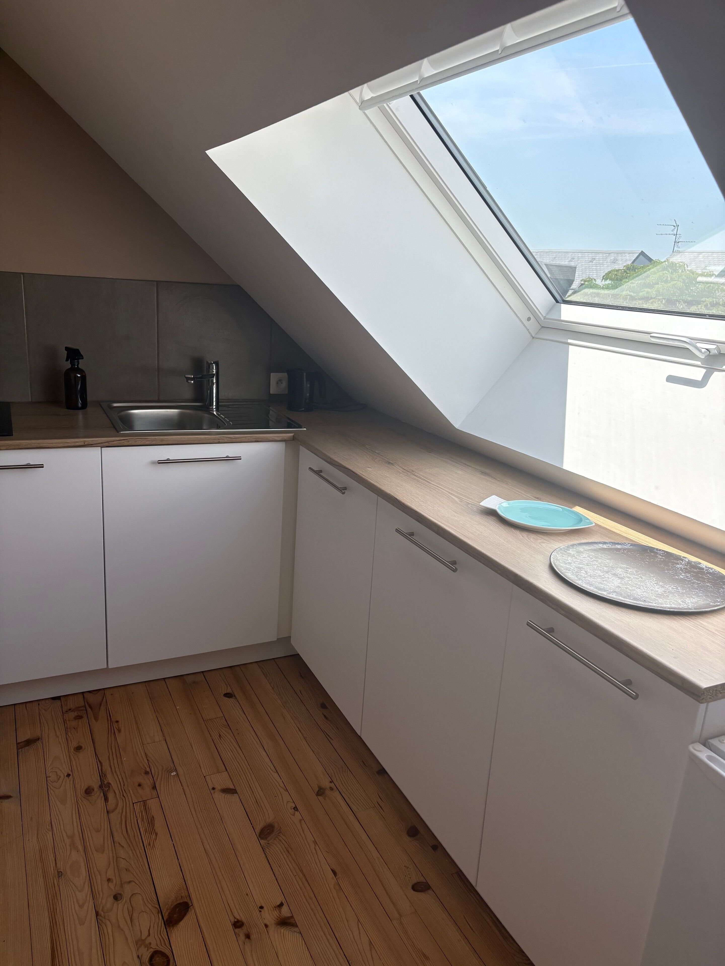 Fridge, microwave, coffee/tea maker, electric kettle