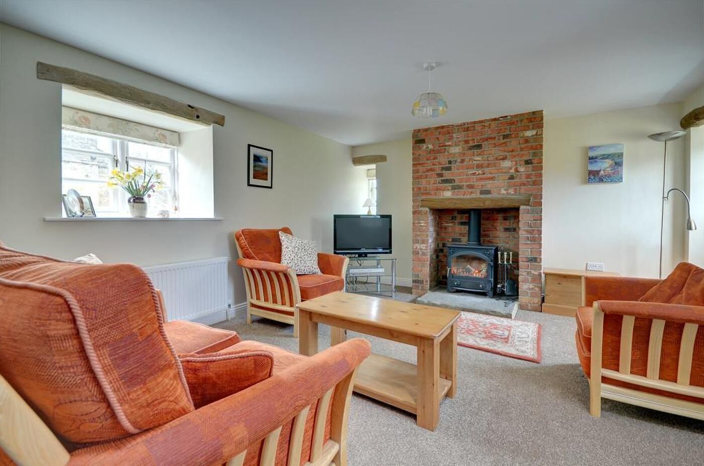 TV, fireplace