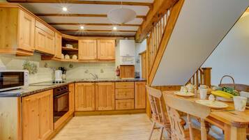 Microwave, oven, high chair, cookware/dishes/utensils