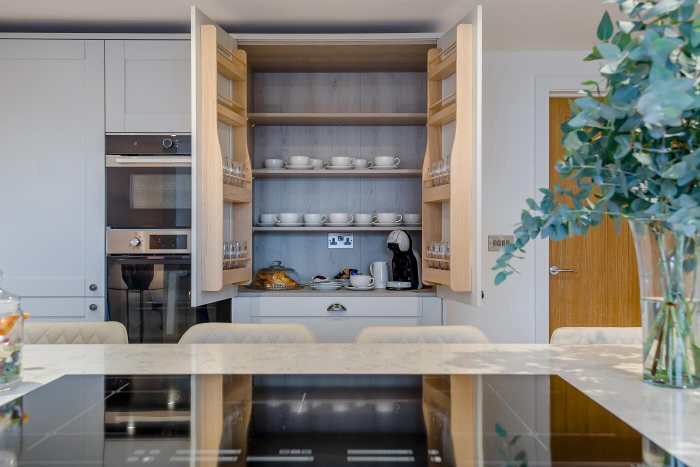 Microwave, oven, dishwasher, high chair
