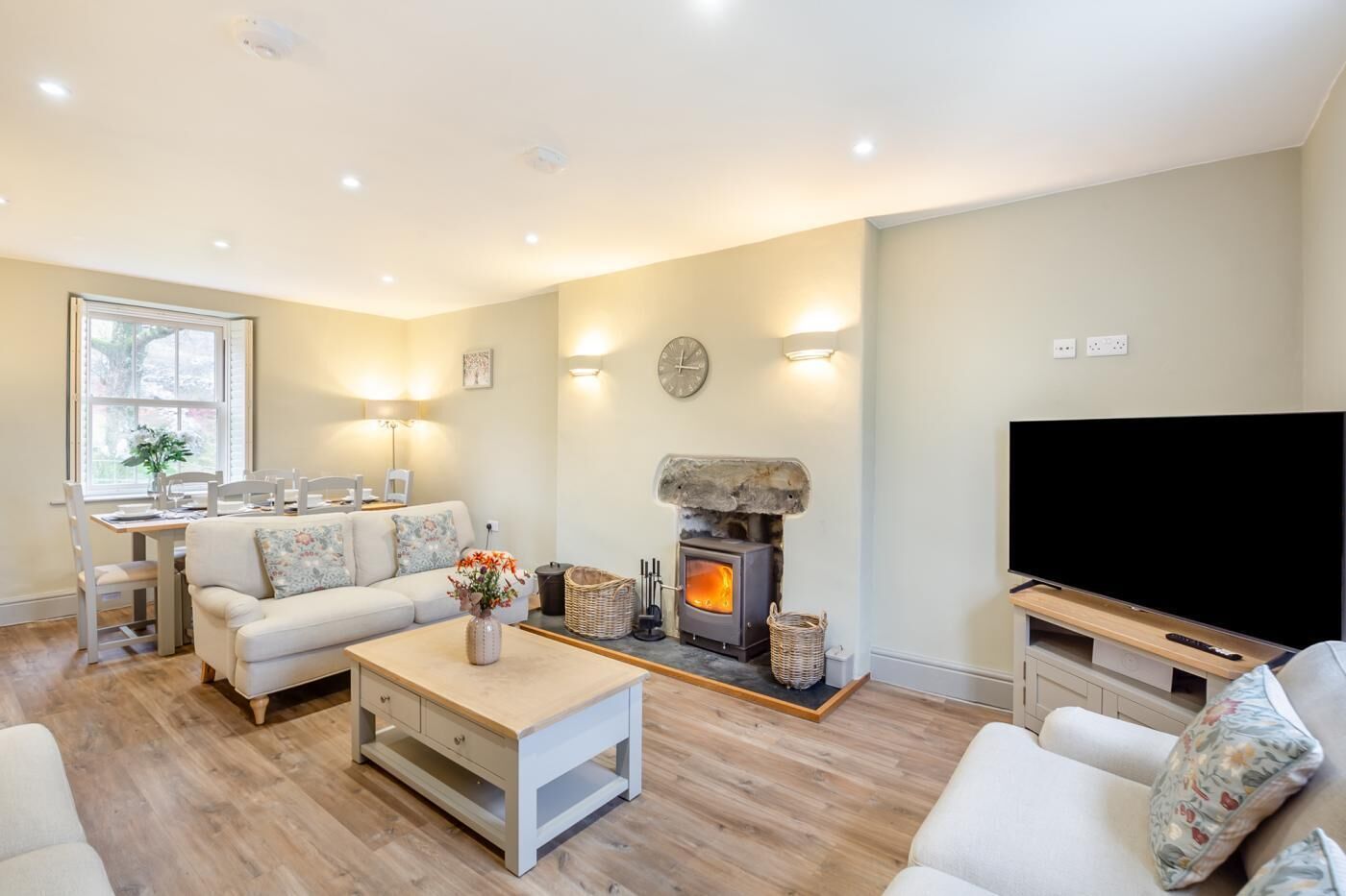 TV, fireplace