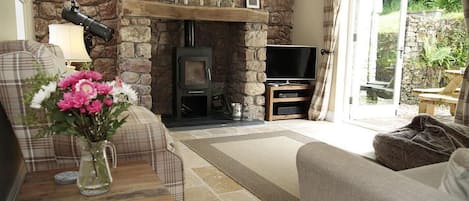 TV, fireplace