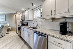 Coffee/tea maker, fridge, microwave, oven - Ocean Views, Balcony, Pool,  STEPS to Beach Restaurants Shops (Wrightsville Beach)
