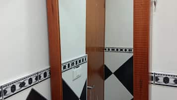 Hair dryer, bidet, towels, soap