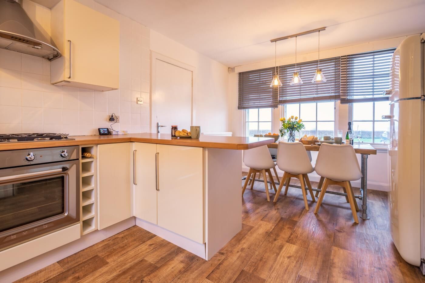 Microwave, oven, dishwasher, high chair
